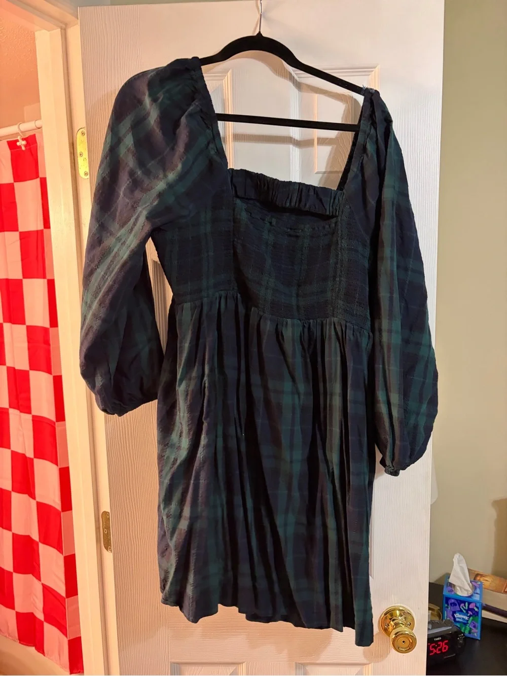 Old Navy Plaid Long-Sleeve Smock Dress - Black & Green